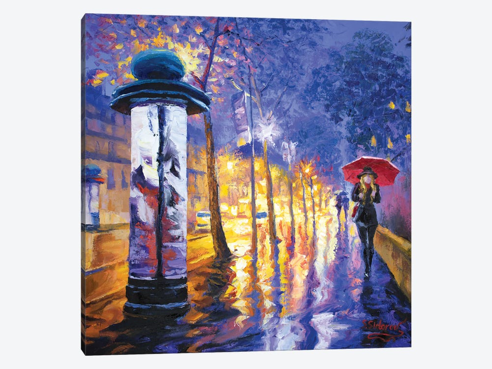 Night Light Parisian Street by Sidorov Fine Art 1-piece Canvas Artwork