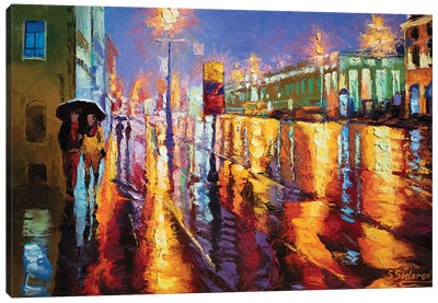 Luminous Street. Night In Madrid. Canvas Art Print - Sidorov Fine Art