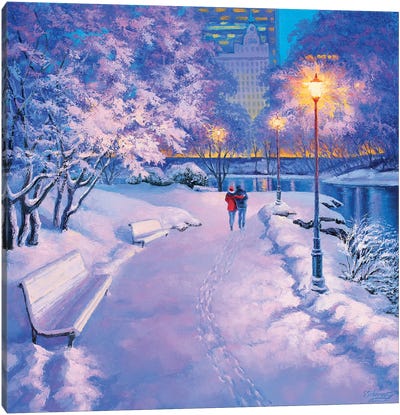 Soft Lilac Winter. Central Park. New York Canvas Art Print - Central Park