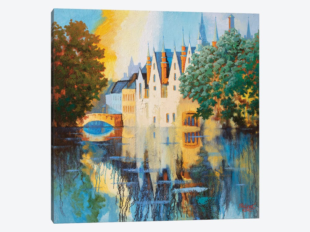 Evening Light. Canal In Bruges Belgium by Sidorov Fine Art 1-piece Canvas Print