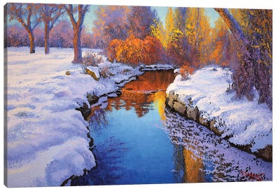 Winter Landscape.Golden On Blue. Canvas Art Print - Sidorov Fine Art