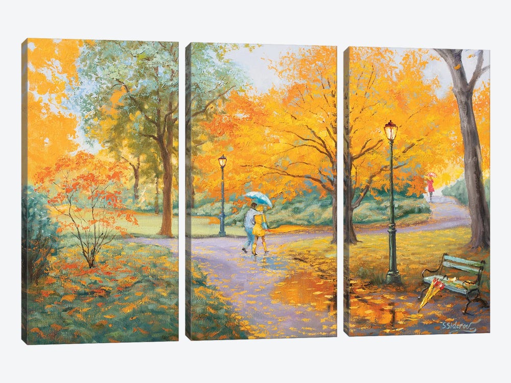 Melody Of Autumn. Forgotten Umbrella. by Sidorov Fine Art 3-piece Canvas Artwork