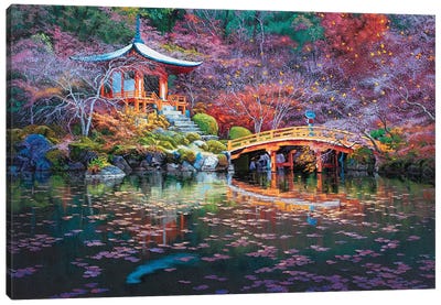 Daigoji Temple Kyoto.Floating Leaves. Canvas Art Print - Churches & Places of Worship