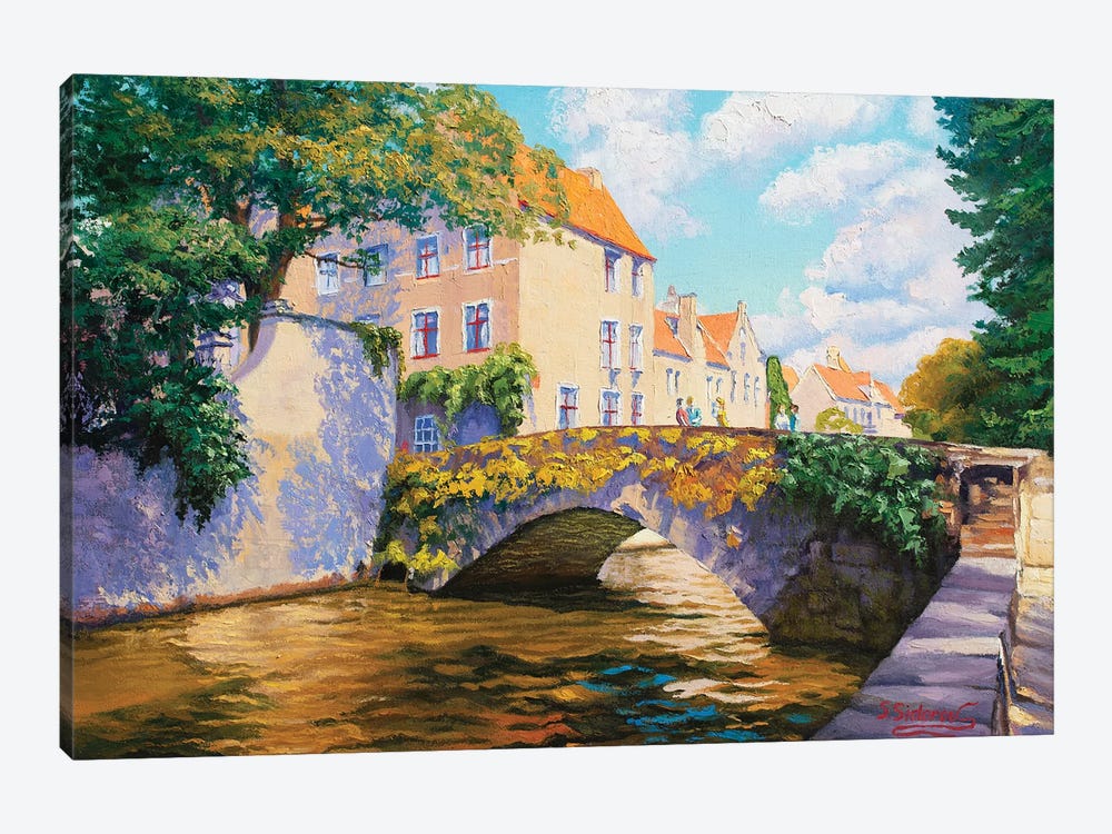 Bright Sunny Day. Canal In Bruges. by Sidorov Fine Art 1-piece Canvas Art Print
