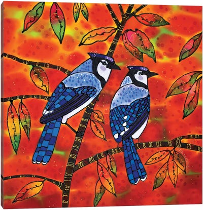 Blue Jays Through The Prism Of Autumn Canvas Art Print - Love Birds