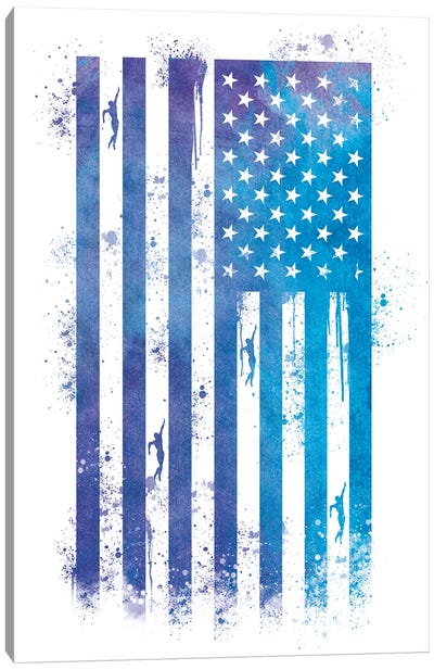 Swimming Sports Flag Canvas Art Print - American Flag Art
