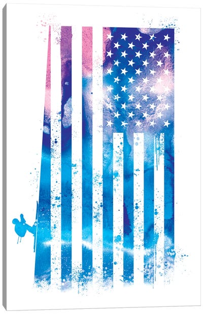 Skiing Sports Flag Canvas Art Print - American Flag Art