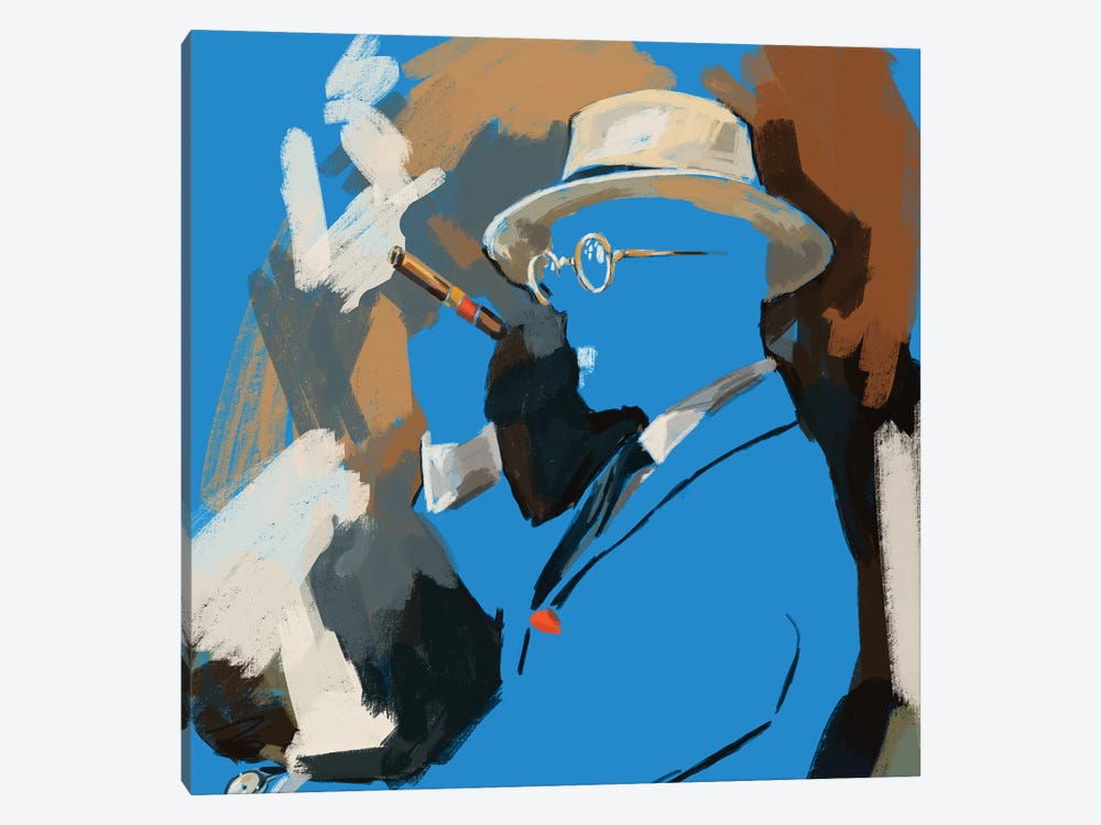 Cigar Lounge In Blue by Sunflowerman 1-piece Canvas Print