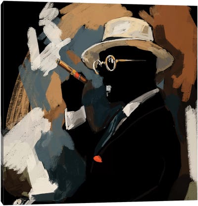 Cigar Lounge In Black Canvas Art Print - Homme at Home