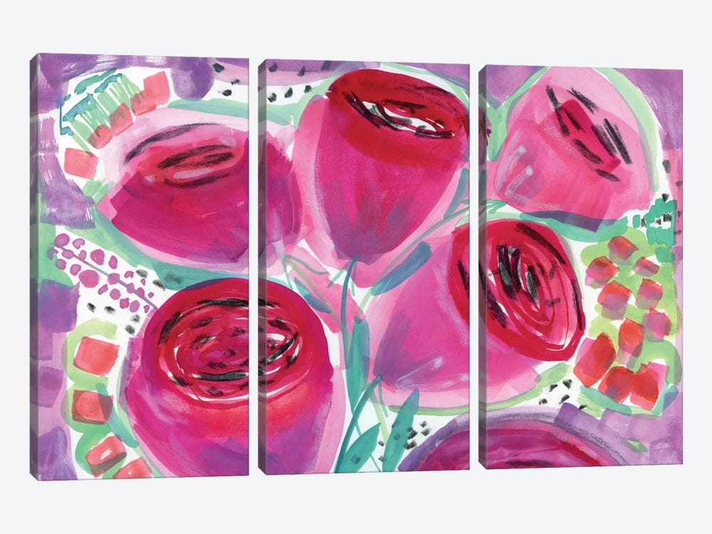 Red Roses by Sara Franklin 3-piece Canvas Wall Art