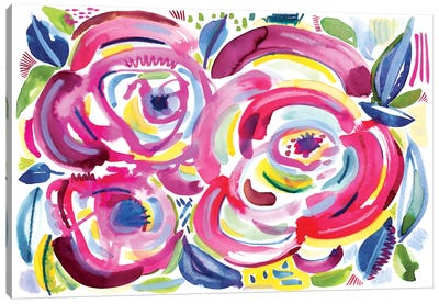 Roses In Bloom Canvas Art Print - Abstract Watercolor Art