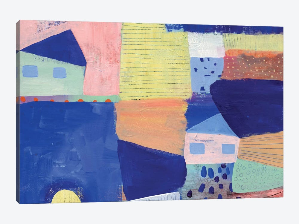 Blue Houses by Sara Franklin 1-piece Canvas Print