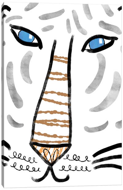 Blue Eyed Tiger Canvas Art Print - Blue & Gray Art