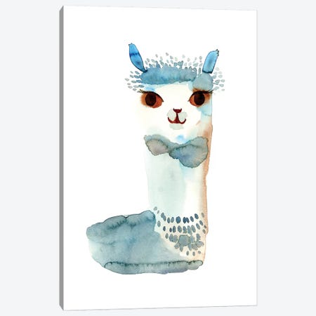 Blue Llama Watercolor Canvas Print #SFR175} by Sara Franklin Canvas Art Print