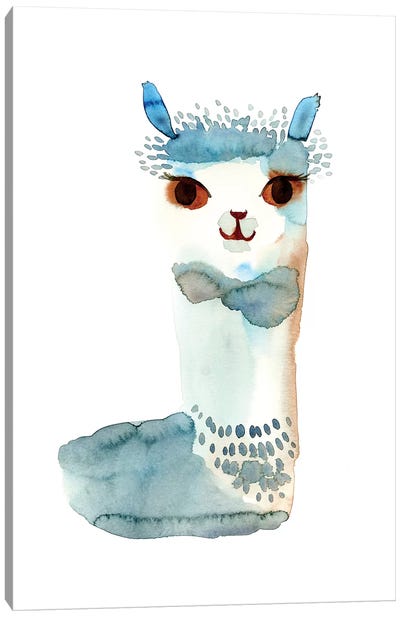 Blue Llama Watercolor Canvas Art Print - Llama & Alpaca Art