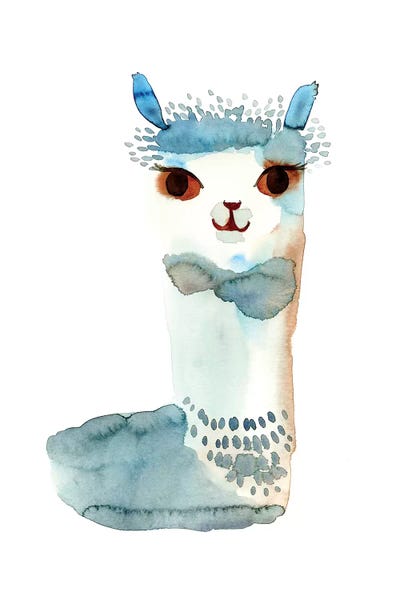 Llamas: Blue Llama Watercolor by Sara Franklin
