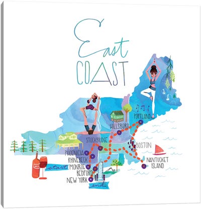 East Coast Trip Map Canvas Art Print - American Décor