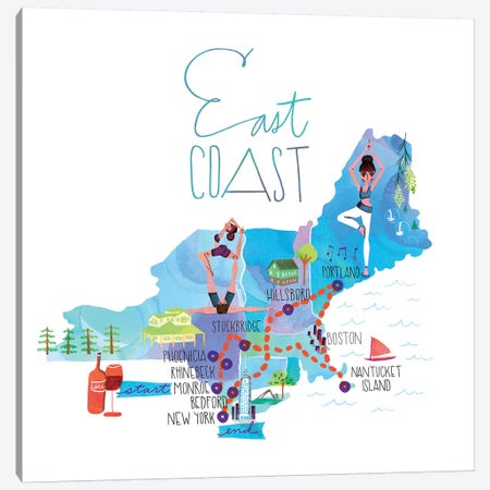East Coast Trip Map Canvas Print #SFR179} by Sara Franklin Canvas Art