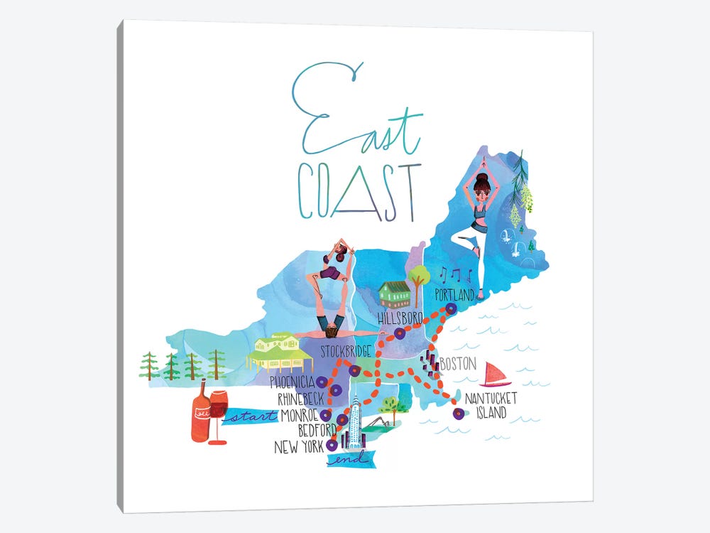 East Coast Trip Map by Sara Franklin 1-piece Canvas Artwork