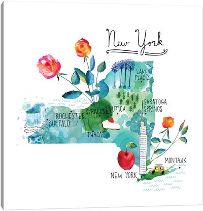 Map Of New York Canvas Art Print - Sara Franklin