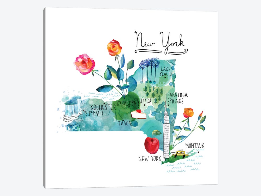 Map Of New York by Sara Franklin 1-piece Canvas Art