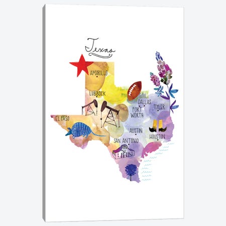 Map Of Texas Canvas Print #SFR187} by Sara Franklin Canvas Artwork