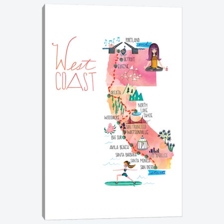West Coast Trip Map Canvas Print #SFR193} by Sara Franklin Canvas Artwork