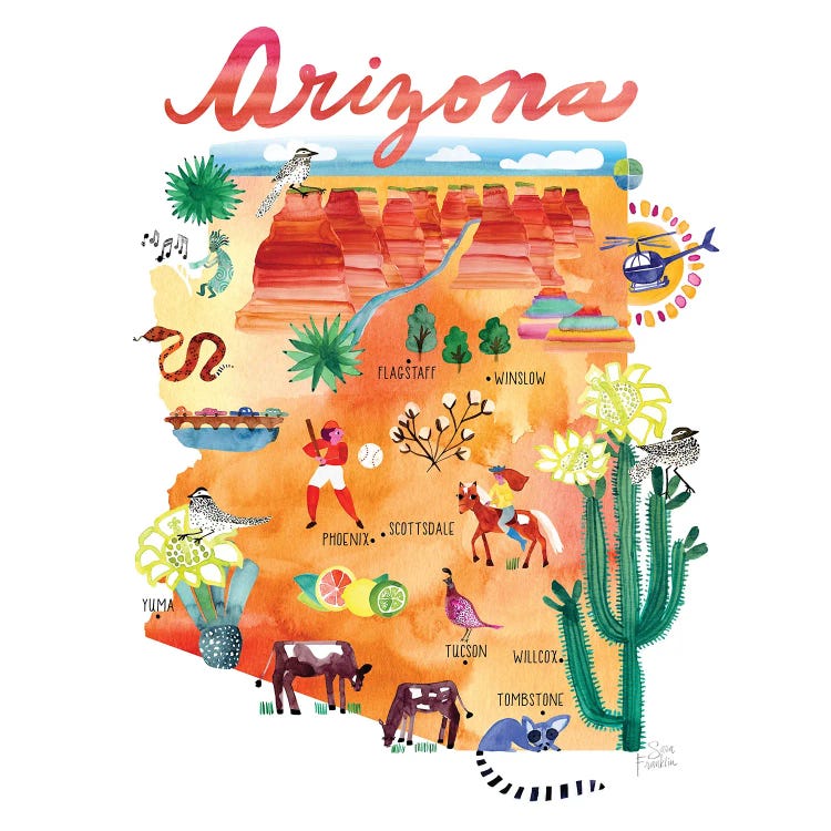 Arizona Map by Sara Franklin canvas print