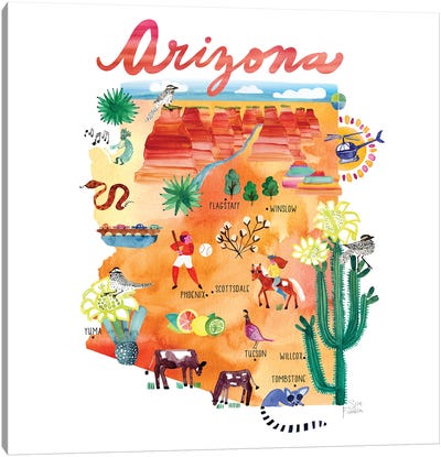 Arizona Map Canvas Art Print - Sara Franklin