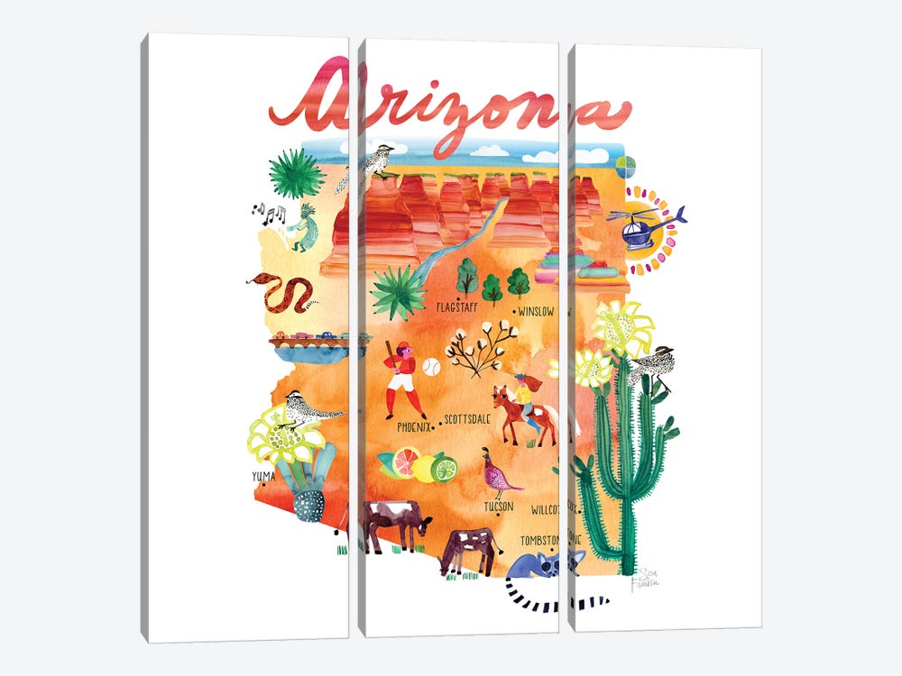 Arizona Map by Sara Franklin 3-piece Canvas Print