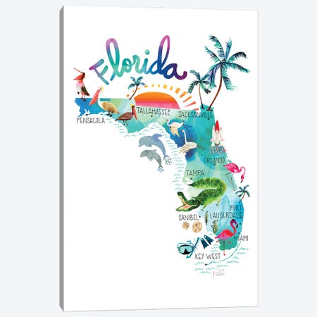 Florida Map Canvas Print #SFR226} by Sara Franklin Art Print