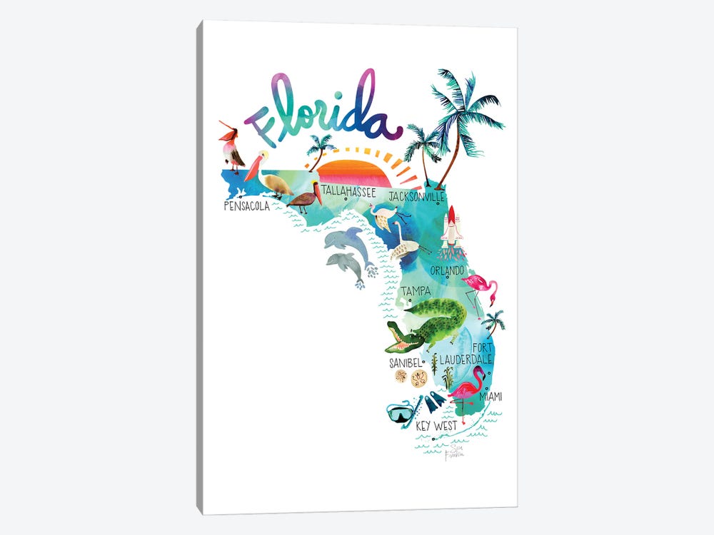 Florida Map by Sara Franklin 1-piece Canvas Art
