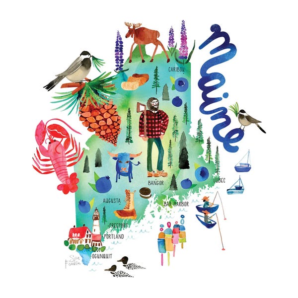 Maine: Maine Map by Sara Franklin