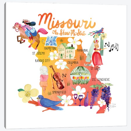 Missouri Map Canvas Print #SFR228} by Sara Franklin Canvas Wall Art