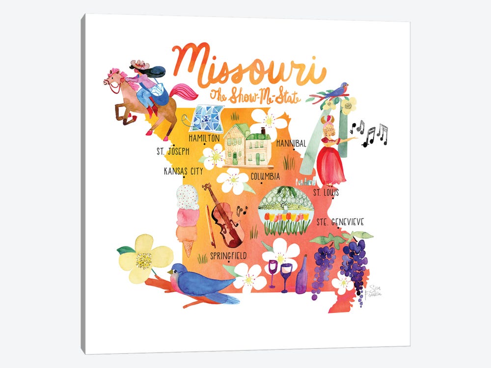 Missouri Map by Sara Franklin 1-piece Canvas Artwork