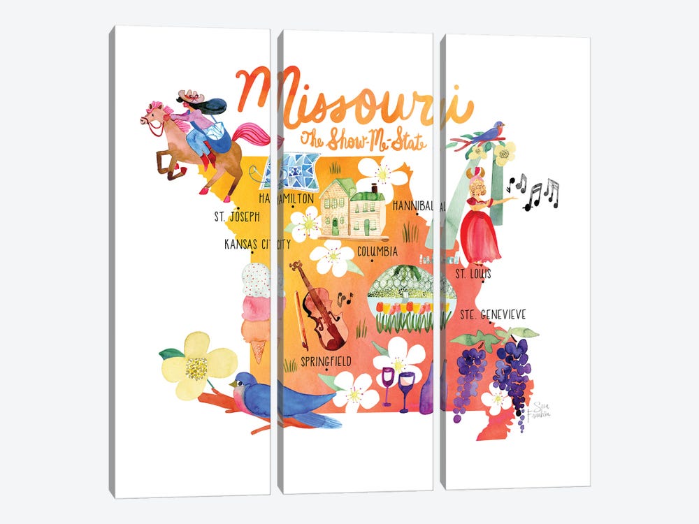 Missouri Map by Sara Franklin 3-piece Canvas Wall Art