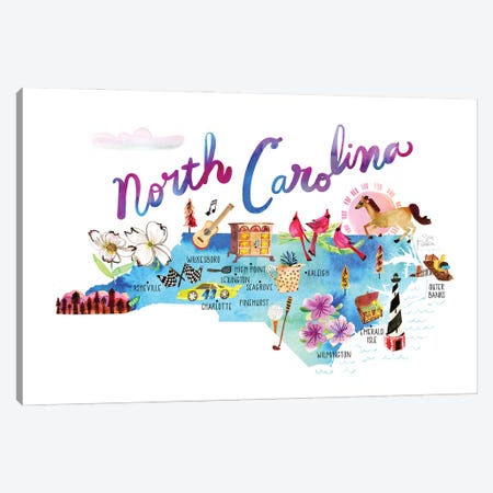 North Carolina Map Canvas Print #SFR229} by Sara Franklin Canvas Artwork