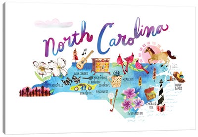North Carolina Map Canvas Art Print - State Maps