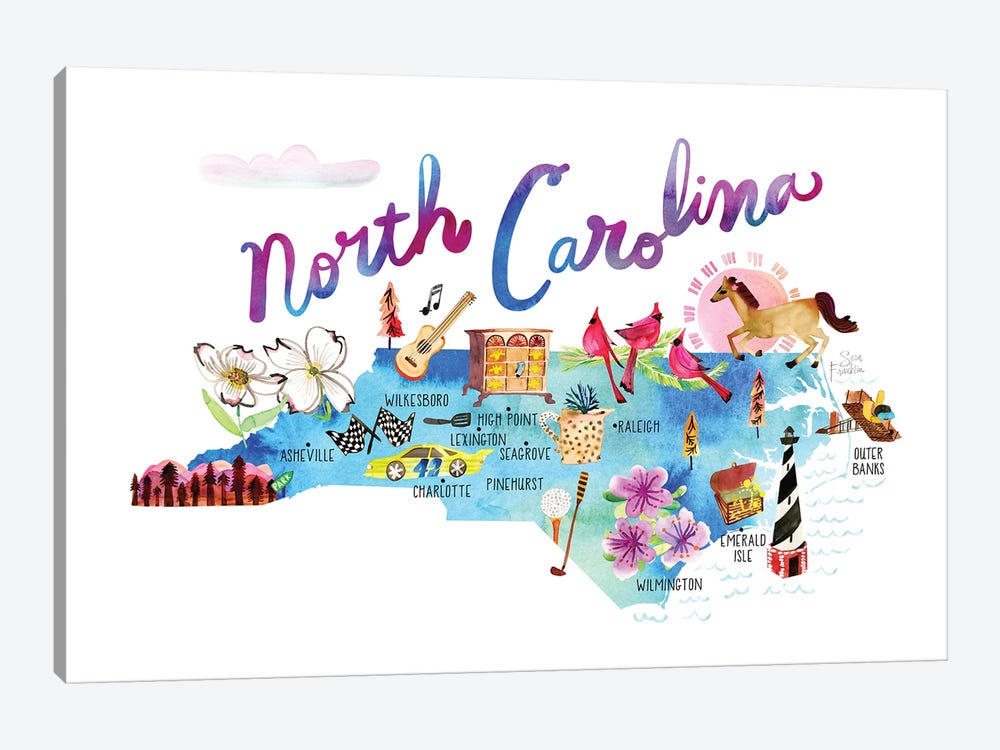 North Carolina Map by Sara Franklin 1-piece Art Print