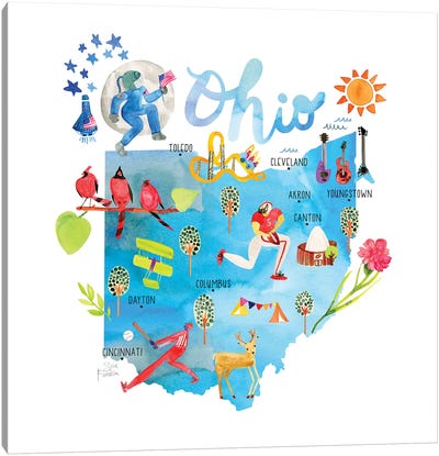 Ohio Map Canvas Art Print - Sara Franklin