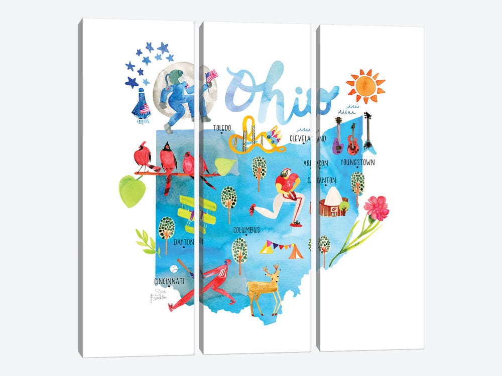 Ohio Map by Sara Franklin 3-piece Art Print