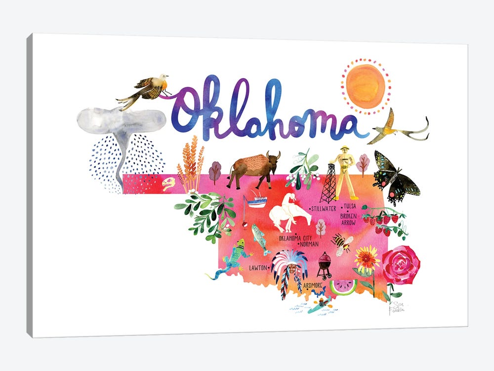 Oklahoma Map by Sara Franklin 1-piece Canvas Wall Art