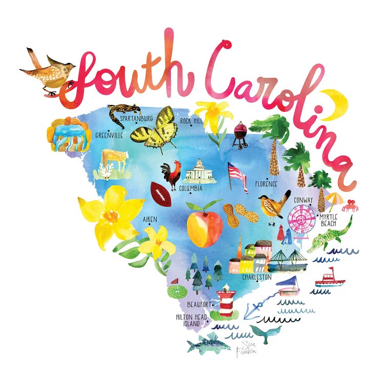 South Carolina Map by Sara Franklin canvas print