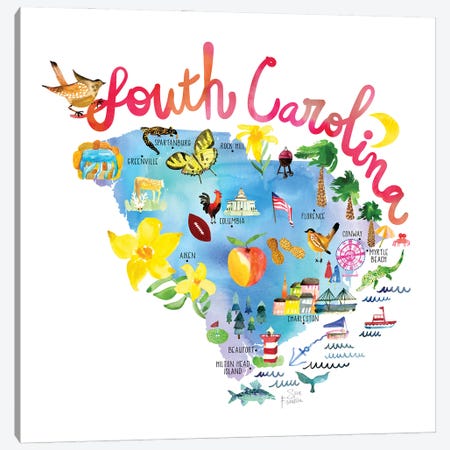 South Carolina Map Canvas Print #SFR233} by Sara Franklin Canvas Print
