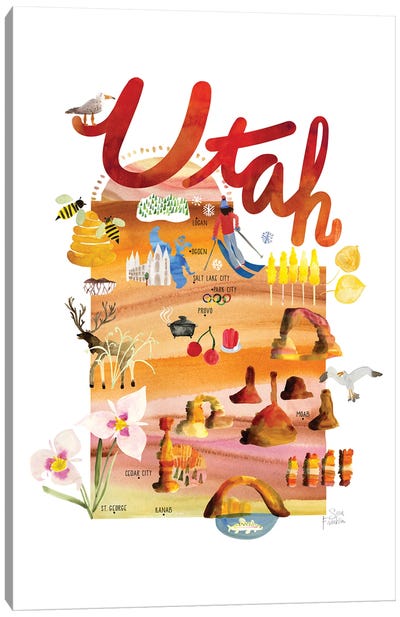 Utah Map Canvas Art Print - Utah Art