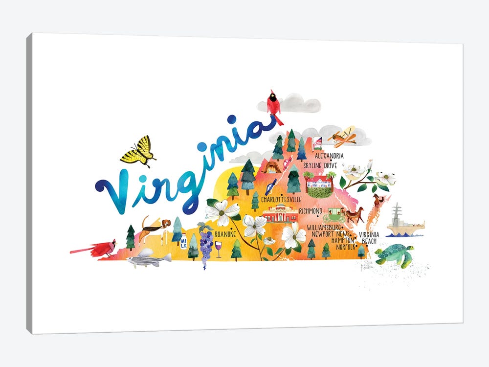 Virginia Map by Sara Franklin 1-piece Canvas Artwork