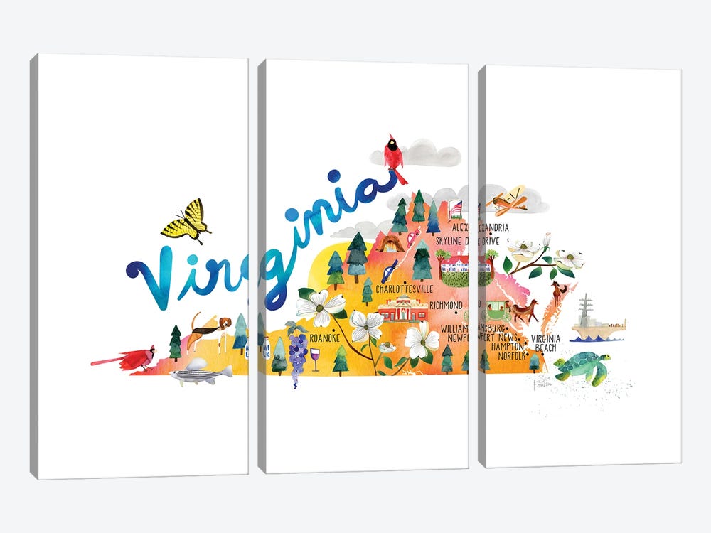 Virginia Map by Sara Franklin 3-piece Canvas Artwork