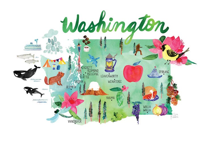 Washington Map by Sara Franklin wall art