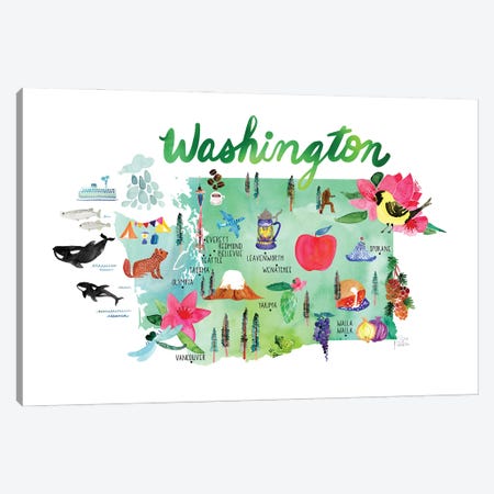 Washington Map Canvas Print #SFR238} by Sara Franklin Art Print