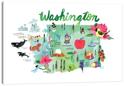 Washington Map Canvas Art Print - Sara Franklin